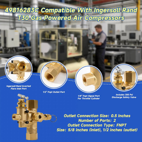 Inline Piloted Unloader Check Valve With Relief For Air Compressors Five Eighth Inch Inlet And One Half Inch Female NPT Outlet Adjustable Throttle Control Pro Grade Heavy Duty Pneumatic Valve For Industrial Systems brass valve, 5/8 in inlet, 1/2 in FNPT outlet