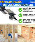 Auger drill bit (1/2 in x 12 in) with hex shank; construction framing showing electrical boxes and OSB wall panels