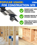One Half Inch By Eight Inch Auger Drill Bit With Quick Change Three Eighths Inch Hex Shank For Wood Plastic Drywall And Composite Materials Long Reach For Soft And Hard Woods By SOMADA, shown on construction site with wiring through studs.