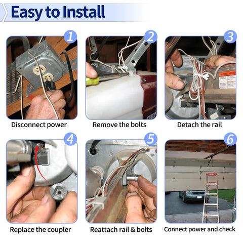 Step-by-step installation guide for Drive Screw Coupler For Garage Door Opener, Heavy Duty Aluminum Replacement.
