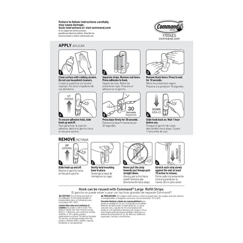 Instruction sheet for 7.5 Lb Jumbo Utility Hook Kit With 1 Wall Hook And 4 Adhesive Strips No Tools Needed Damage Free Hanger