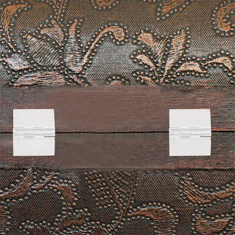 Close-up of Six Pack Acrylic Self Adhesive Hinges For Cabinets And Wooden Boxes on textured wooden surface.