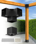 Heavy Duty 6x6 Pergola Brackets Kit with 2mm steel welded construction, powder-coated finish, installed on wooden posts in garden