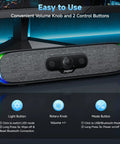USB C And USB Powered Computer Speakers With Colorful LED Lights Plug N Play Wired Bluetooth Sound Bar With Rotary Volume Control