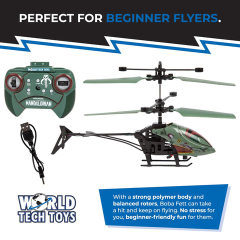 Boba Fett RC Helicopter For Kids 8+ Easy Fly Remote Control Toy With LED Lights Durable Polymer Body Coaxial And Rear Rotors