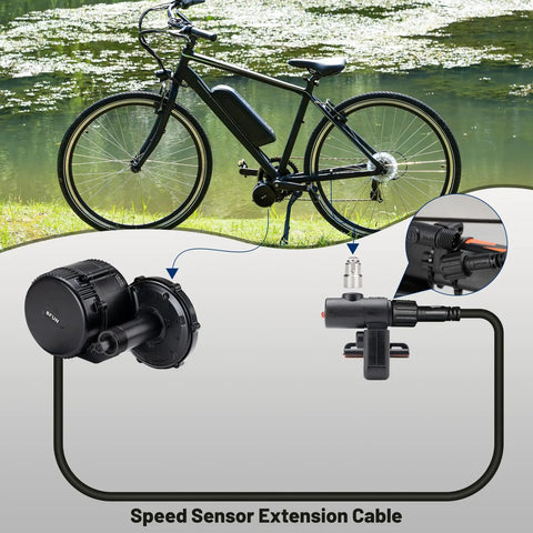 Ebike Speed Sensor For Bafang BBS01B BBS02B BBSHD Mid Drive Motors UART Version, illustrated on black e-bike by a lake.