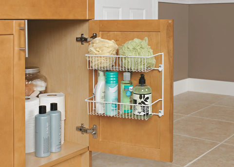 Slick Two Tier Wall Rack For Cabinet Doors And Walls, Heavy Duty Epoxy Coated Steel Storage Shelf In Crisp White, No Sweat Install Hardware Included, Total Game Changer For Tight Kitchen And Closet Spaces
