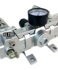 Three Quarter Inch Heavy Duty FRL Air Control Unit With Auto Drain And Lubricator 140 CFM Flow 250 PSI shown with gauge and fittings
