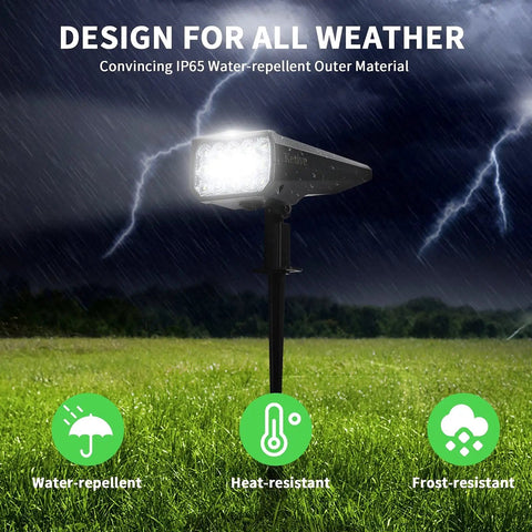 Bright Solar Spotlight Set For Outdoors Waterproof Yard Lights Auto On Off All Night Cold White 6 Pack IP65 ABS Plastic