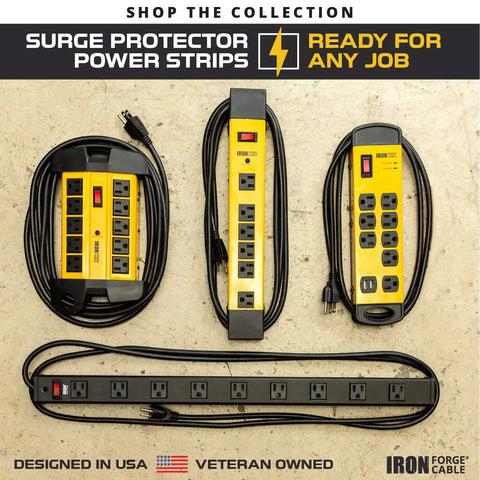 Beefy 10 Outlet Heavy Duty Surge Protector Power Strip With Built In Circuit Breaker 15 Ft Extension Cord 2700 Joule Protection