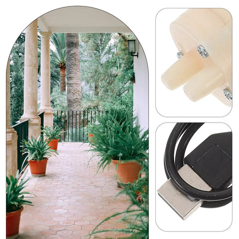 Compact Usb Submersible Water Transfer Pump For Quick Balcony And Patio Floor Drainage Small Sump Helper For Pool Spills And Basement Flooding Zero Sweat Cleanup with USB connector on a patio.