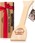 Wood Grill Scraper With QuickClean Tech Bristle Free BBQ Brush Alternative For Safe Grillin shown with packaging and tag