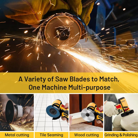 Cordless Mini Angle Grinder Tool With 19500 RPM Power, 76mm Cutting Disc, Dual Battery Pack, used for various cutting tasks