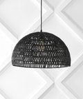 20 Inch Black Modern Bohemian Woven Rope LED Pendant Light Fixture With Adjustable Dome Ceiling Lamp For Kitchen Island Rope Shade Dope Coastal Farmhouse Decor