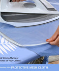 Iron pressing on Heavy Duty 12x42 Inch Ironing Board Cover And Pad With 100 Percent Cotton, featuring protective mesh cloth