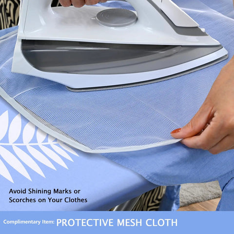 Iron pressing on Heavy Duty 12x42 Inch Ironing Board Cover And Pad With 100 Percent Cotton, featuring protective mesh cloth