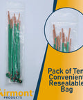 Pack Of Ten 12 AWG Solid Copper Ground Wires With Green Ground Screws For Electrical Boxes in a resealable bag
