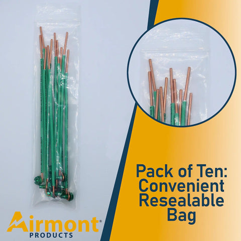 Pack Of Ten 12 AWG Solid Copper Ground Wires With Green Ground Screws For Electrical Boxes in a resealable bag
