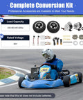 Go-kart on racetrack with complete conversion kit featuring 36V 350W Electric Cart Conversion Kit With 10 Inch Wheels, Motor Set