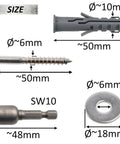 Nylon Flange Dowels Kit With Stainless Steel Screws, Washers And Hex Bit, Includes 10 D10x50 Dowels, 10 D6x50 Screws, 10 A2 Washers