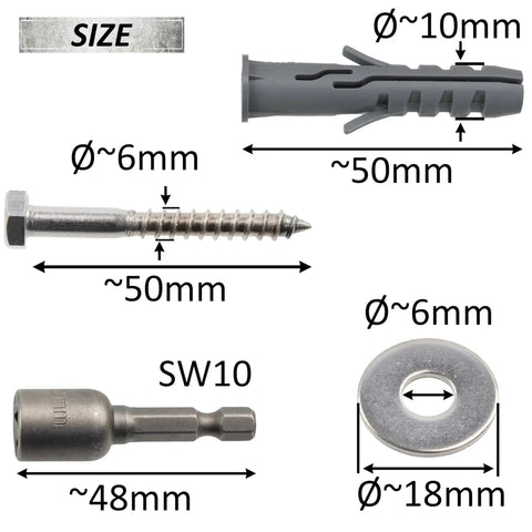 Nylon Flange Dowels Kit With Stainless Steel Screws, Washers And Hex Bit, Includes 10 D10x50 Dowels, 10 D6x50 Screws, 10 A2 Washers