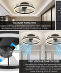 20 Inch Low Profile Ceiling Fan With Lights Dope Modern Flush Mount Dimmable LED Chandelier Glow Black 360 Degree Oscillating With Remote