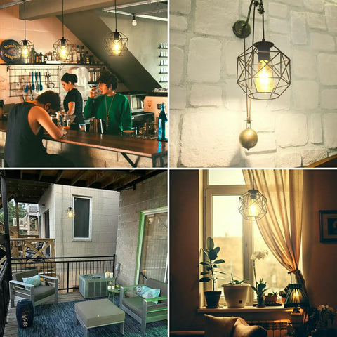 Solar Pendant Lights For Outdoor Spaces, Automatic Solar Powered Hanging Chandeliers in various settings indoors and outdoors.