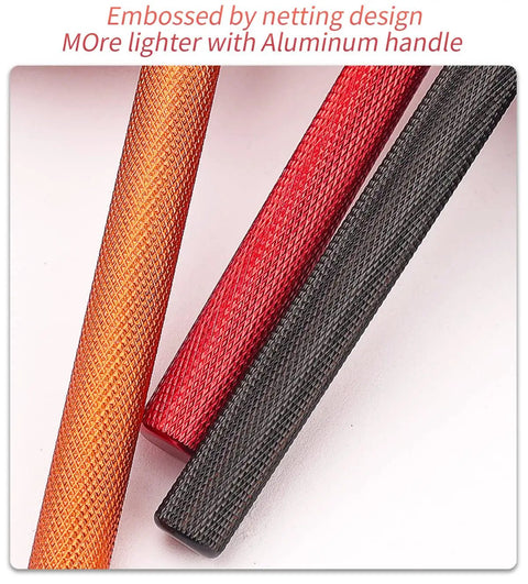 Close-up of three aluminum handles from Heavy Duty Bike Headset Cup And Bottom Bracket Press Install Tool with netting design.