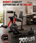 All-In-One Leg Extension And Curl Machine With 700 Lbs Capacity For Home Gym, Includes Leg Curl, Hip Thrust, And Calf Raise, Heavy-Duty Lower Body Workout Equipment In Red And Black with weight plates and steel frame.