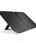 120W Foldable Solar Panel With Adjustable Kickstand And Integrated Carry Handles For Road Trips Camping RV And Fishing 22 Percent PERC Monocrystalline Cells With ETFE Cover And IP67 Weatherproof Build displaying open on white background