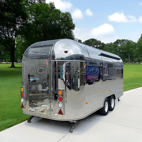 Lightweight Mobile Food Trailer With Full Plumbing And Electrical Wiring Solid Rig For Your Downtown Block Party Or Street Food Hustle Ready To Roll Smooth Today, silver exterior with rear view.