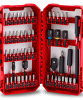 Heavy Duty Shockwave Impact Duty Alloy Steel Screwdriver Bit Set With Packout Accessory Case 55 Piece Kit open red case