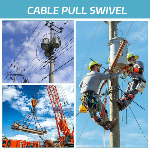 Heavy Duty Cable Pulling Swivel With Breakaway Safety Pin And Precision Ball Bearings For Smooth As Silk Three Sixty Degree Rotation Handles Hella Strong Three Ton Workload Ideal For Demanding Electrical Wire Pulling Tasks Comes As A Quality Two Pack in use during electrical installation.