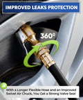Heavy Duty Tire Inflator With Pressure Gauge And Extra Long Hose, Accurate Air Chuck For Cars And Trucks, 100 PSI Capacity