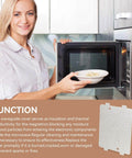 Woman using microwave with Grease And Moisture Shield Microwave Waveguide Cover for GE microwaves nearby