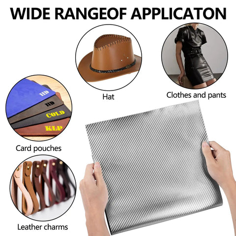 Person holding Laserable Leather Sheets 12x24 Carbon Fiber Veneer Leatherette Patch For CO2 Laser Engraving DIY Craft Supplies Faux Leather.