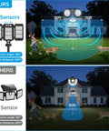 Comparison of Ultra Bright Solar Flood Lights Outdoor With 7000 Lumens, 3 Adjustable Heads, two sensors versus one sensor model