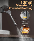 Pro Barista 15 Bar Espresso Machine With Precision 58 Millimeter Portafilter, 360° adjustable steam wand for frothing.