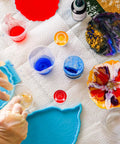 Epoxy pigment paste set, overhead view, with 6 colors for resin art and DIY projects