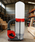 Crush Woodshop Messes With This Heavy Duty Vertical Woodworking Dust Collector featuring 15 gallon bag and sturdy wall bracket.