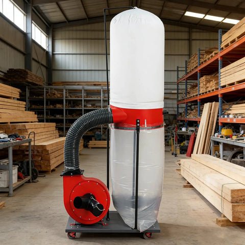 Crush Woodshop Messes With This Heavy Duty Vertical Woodworking Dust Collector featuring 15 gallon bag and sturdy wall bracket.