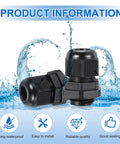 Six Pack PG19 Cable Glands 12-15mm Thread Waterproof Adjustable Cable Connectors For Industrial Junction Boxes Machinery Outdoor Panels Control Boxes Black