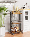 Slick Industrial 3 Tier Bar Cart With Smooth Rolling Wheels Antiqued Wood And Steel Liquor Cabinet For Home Bar Setup with plants.