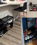 3 Tier Bamboo Shoe Rack Organizer 32.5 Inch Long Holds 9-15 Pairs Stackable Foldable Black by barstool and closet