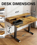 Premium Electric Standing Desk With Drawers And Monitor Shelf Adjustable Height Sit Stand Workstation Ergonomic Home Office Table Brown Finish dimensions and features display