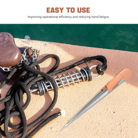 Rugged Heavy Duty Marine Rope Splicing Spike With Ergonomic Handle And Stainless Steel Wire Threading Tool 280mm Long Built For Tough Boat Tasks And Navigation With Sturdy Plastic Grip on rope deck