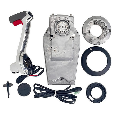 Components of Concealed Side Mount Remote Control Box 5006561 for Evinrude Johnson Outboard Motors with plug and play throttle.
