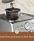 Automatic Espresso Machine With Grinder And 20 Bar Pressure Serves Up Straight Fire Lattes And Cappuccinos For Your Home Barista Gear showcasing sealed bean pod.