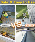 Man using Telescoping Gutter Cleaning Kit With 16Ft To 24Ft Reach From The Ground, 360 Degree Rotating Metal Nozzle for gutter debris removal