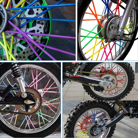 180 Pcs Spoke Covers Set For Bikes And Dirt Bikes, 10 Color Variety, Durable Plastic Rim Wraps, colorful wheels close-up